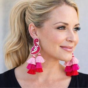 Stella & Dot Flamingo Pink and Red Tassel Earrings